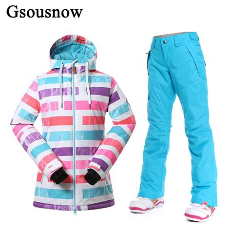 New Gsou Snow Winter Female Skiing Jackets And Pants Set Woman Ski Coat