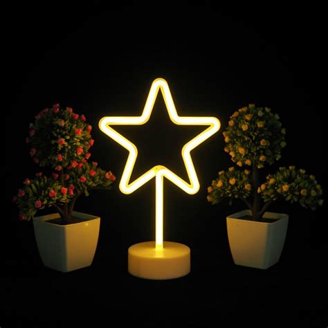 Star Shaped Led Neon Table Lamp With Round Stand Battery Operated Powered Outdoor Led Lights