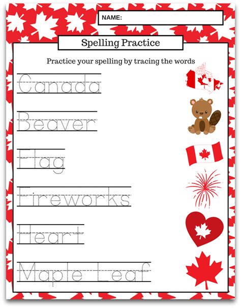 Worksheet For Spelling Practice With Canadian Symbols