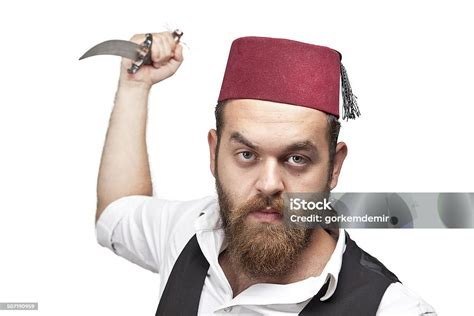 Man In Traditional Turkish Hat And Dress Kabadayi With Dagger Stok Fotoğraflar And Adamlar‘nin