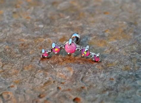 Pink Fire Opals Stud Cartilage Earring 5 Fire Opals Piercing16g Upper