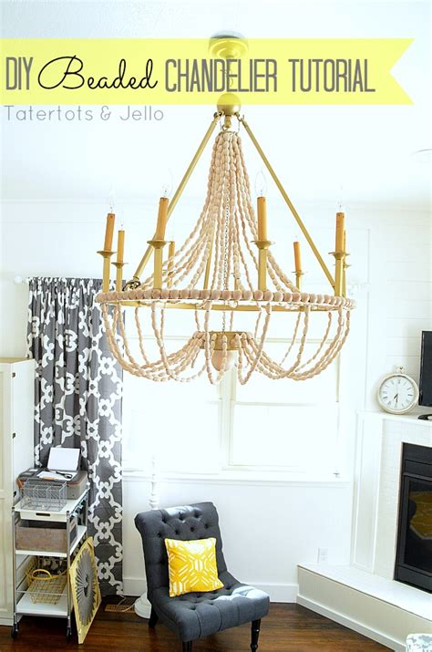 Hanging flower chandelier for your next party. How to Make a DIY Wood Beaded Chandelier!! -- Tatertots and Jello