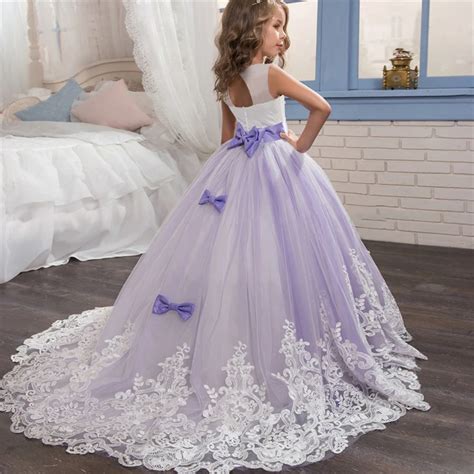 Formal Kids Dresses For Girls Wedding Tulle Purple Long Girl Dress