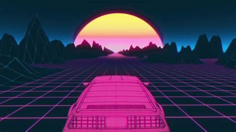80s Retrowave Pink Grid Distant Lightnings Seamlessly Looping Animated