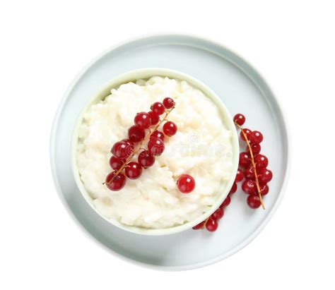 Creamy Rice Pudding With Red Currant In Bowl Stock Photo Image Of