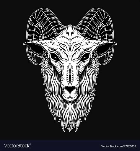 Dark Art Goat Head Horns Sheep Satanic Black Vector Image