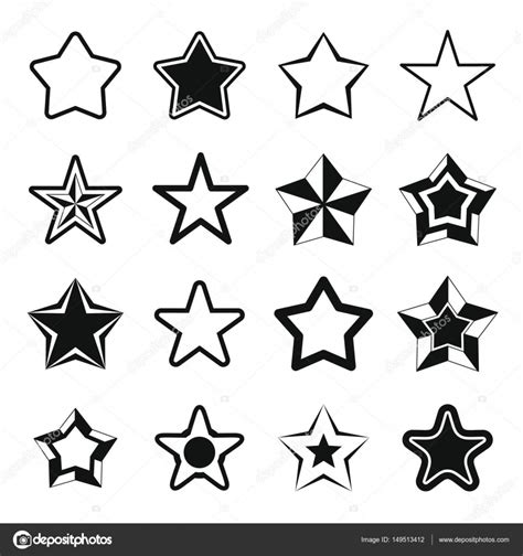 Set Flat Black Silhouette Star Icons Stock Vector By ©keltmd 149513412
