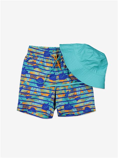 Tropical Print Kids Swim Shorts Boy 1 12y Blue Polarn O Pyret Uk