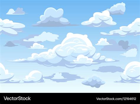 Cartoon Blue Cloudy Sky Horizontal Seamless Vector Image