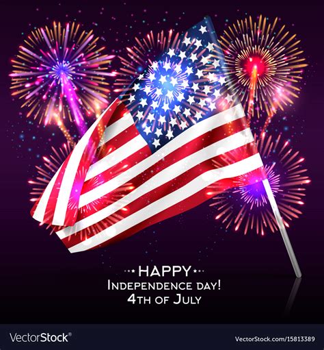 Independence day is a public holiday. Happy independence day with usa flag and fireworks