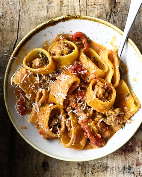 Creamy Beef Bolognese With Roasted Peppers Serving Dumplings