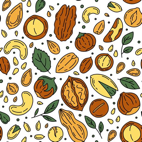 Nuts And Seeds Vector Seamless Pattern In The Doodle Style 3175272