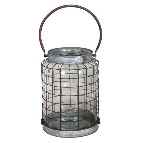 Galvanized Metal Wire Lantern Candle Holder 9 In At Home