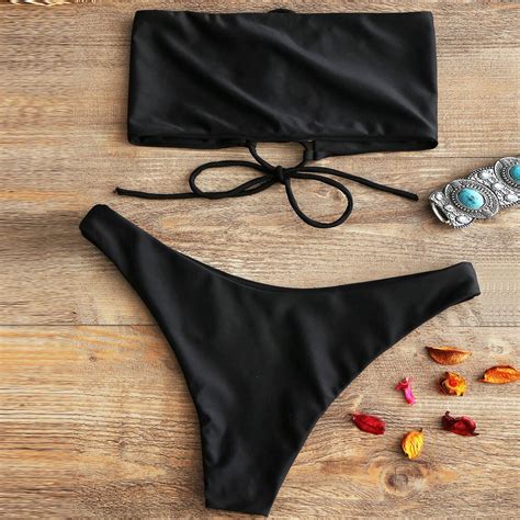 Bikinis Women Bandeau Bandage Bikini Set Push Up Brazilian Swimwear Beachwear Pure Color Two