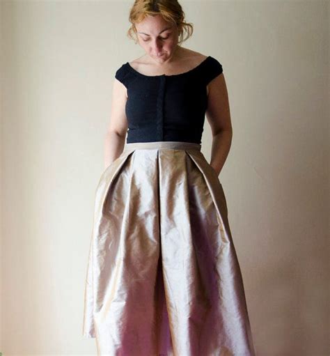 Gold Maxi Skirt Silk Taffeta Long Evening Skirt With Pleats And