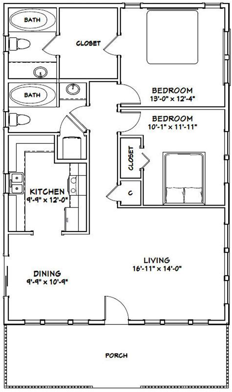 28x40 House 2 Bedroom 2 Bath 1120 Sq Ft Pdf Floor Etsy In 2021