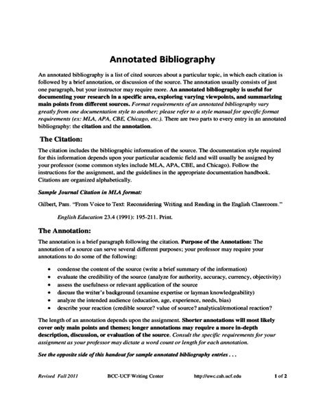 Sample Annotated Bibliography Free Download