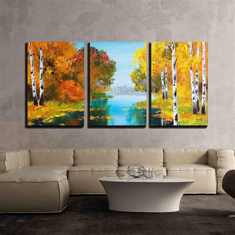 Wall26 3 Piece Canvas Wall Art Oil Painting Style Landscape Birch