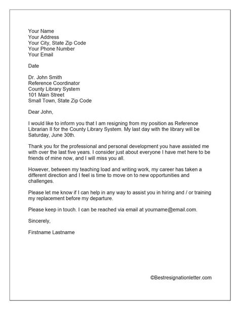 Resignation Letter Transition