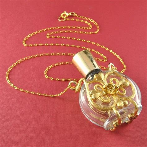 Perfume Bottle Gold Necklace Pendant Necklace Ornate Perfume