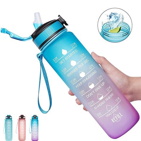 Tritan 34oz1l Bpa Free Fitness Water Bottle With Time Marker Colorful