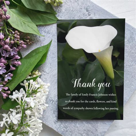 Funeral Memorial White Lily Floral Thank You Card Zazzle