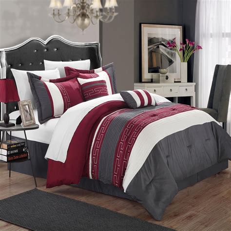 Carlton Burgundy Grey And Off White 6 Piece Comforter Bed In A Bag Set