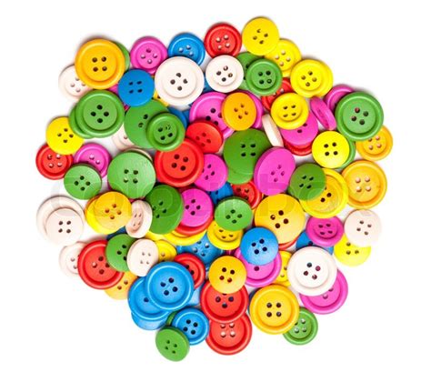 Heap Of Colorful Sewing Buttons Shot From Top With Clothing Buttons In