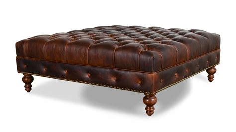 Chesterfield Square Leather Ottoman 48 X 48 Saratoga Bridle Tufted