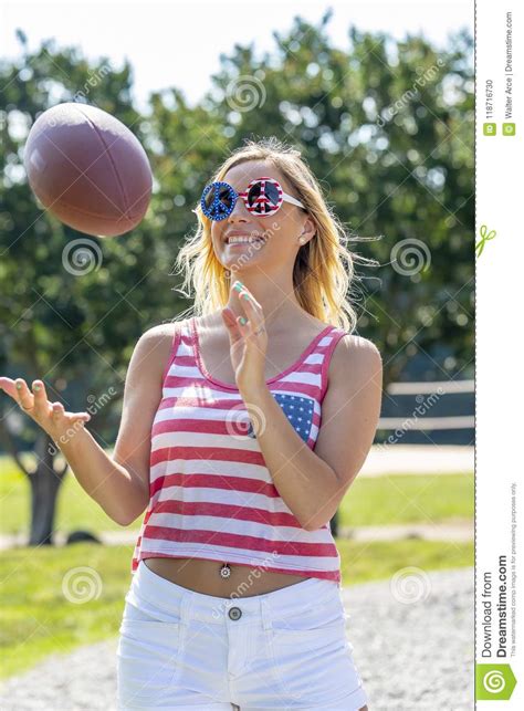 Gorgeous Patriotic Blonde Model Enjoying The Th Of July Festivities Stock Photo Image Of