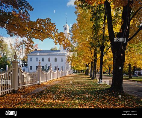 Church During Fall Foliage Season In Bennington Vermont Usa Stock Photo