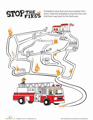 Print out this fire station printable book , and help your kids practice counting to ten. Fire Maze | Worksheet | Education.com