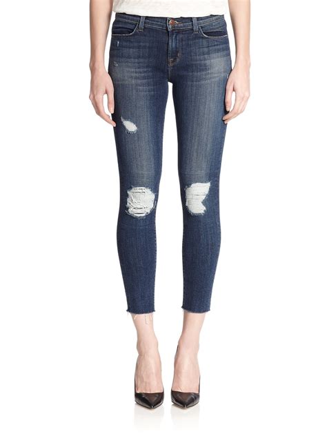 J Brand Distressed Cropped Skinny Jeans In Blue Lyst