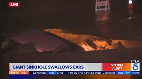Sinkhole Swallows Truck Car In Chatsworth California Storm Fort