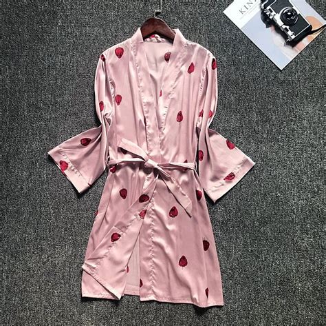 Yomrzl A692 New Arrival Summer And Autumn Womens Robe Lovely Strawberry Indoor Clothes Sweet