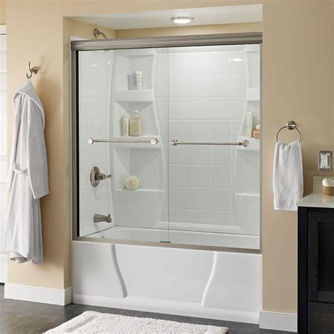 Enclose your bathtub with light and airy glass shower doors from simply elegant and make your upgrade your bathtub with a glass enclosure. Delta Mandara 60 in. x 58-1/8 in. Semi-Frameless Sliding ...