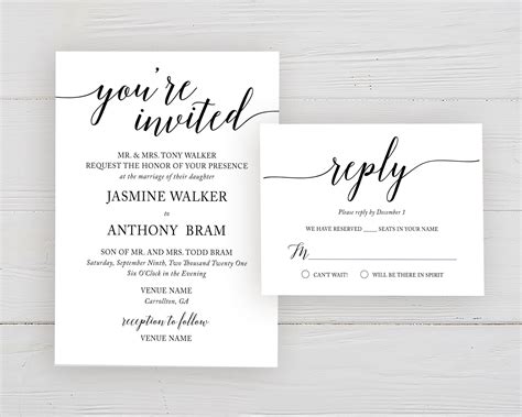 Simple Wedding Invitations And Rsvp Card Set Youre Invited Etsy
