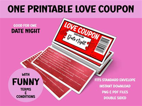 Printable Love Coupon Date Night T Voucher Downloadable Etsy In 2022 Love Coupons Date