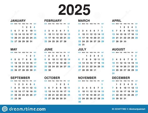 Calendar 2025 Template Vector Simple Minimal Design Planner 2025 Year