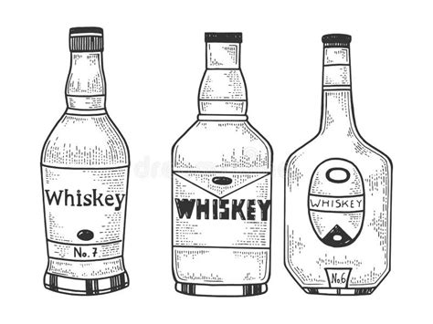 Botellas Whiskey Esbozan Vectores De Grabado Ilustración Del Vector
