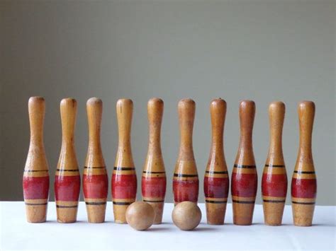 Antique Wood Bowling Game Pin Balls Ten Pins Bowling Game Etsy How