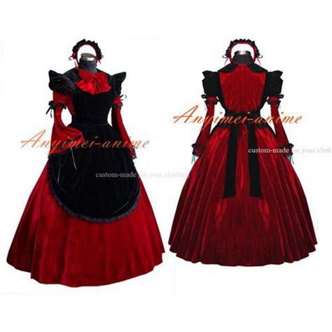 Sexy Sissy Maid Dress Red Velvet Lockable Uniform Cosplay Costume