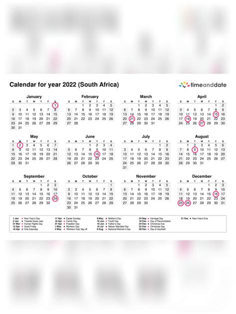 Printable 2022 South Africa Calendar Templates With Holidays 2022