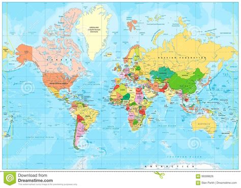 Mapa Do Mundo Político Altamente Detalhado Com Rotulagem Ilustração do ...