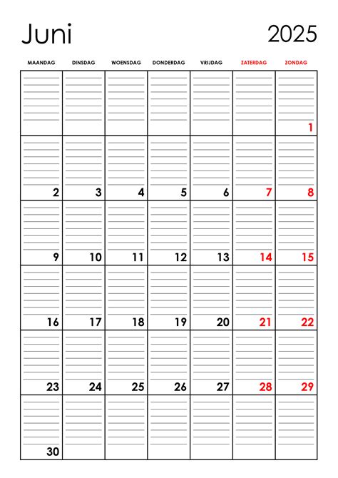 Lege Kalender Juni 2025
