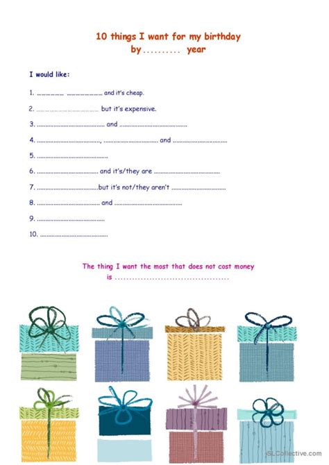 10 Things I Want For My Birthday War English Esl Worksheets Pdf And Doc
