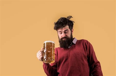 Premium Photo Bad Habits Bearded Drunk Hipster Male Holds Craft Beer