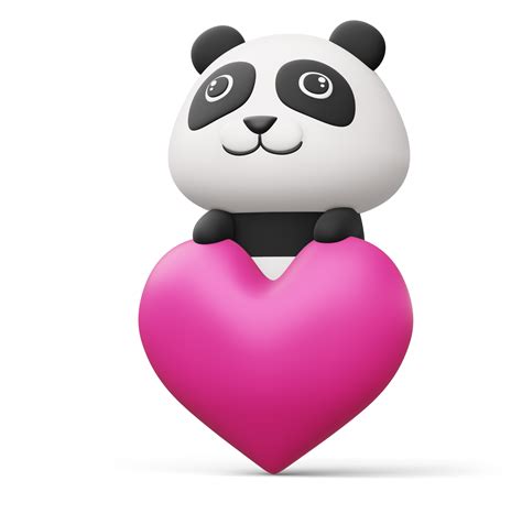 Free Cute Panda With Heart Cute Animal 3d Rendering 14529642 Png With