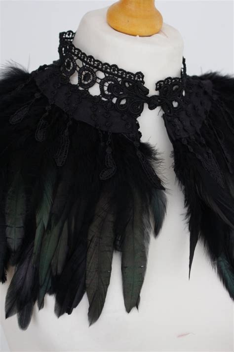 Feather Collar Black Feathers Black Lace Etsy