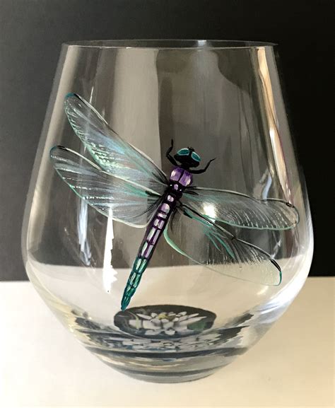 Dragonfly Wine Glass Hand Painted Stemmed Stemless Nature Etsy In 2020 Unique Stemware Wine